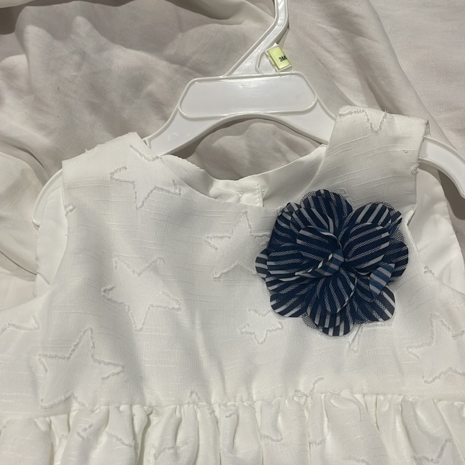 Pippa & Julie 5 White On White Stars Dress Lined Blue Flower At Waste Nwt — image 2 of 8